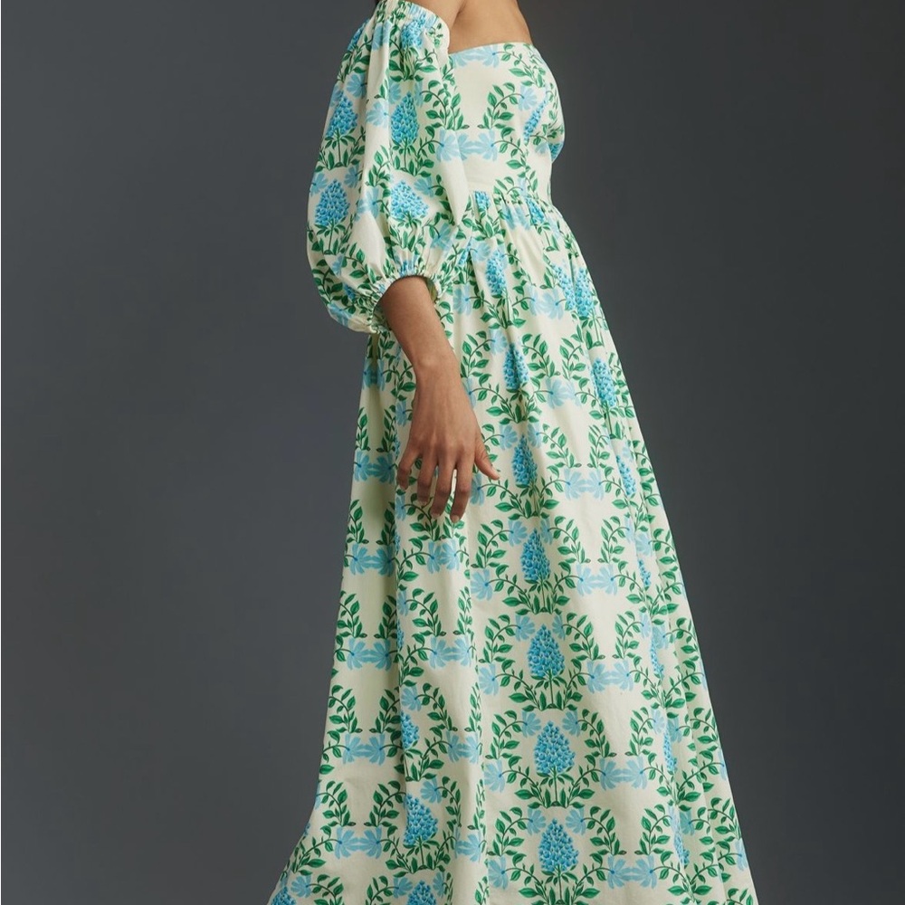 Anthropologie Green and Blue Floral Long Sleeve Dress - Picture 4 of 4